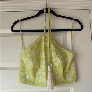 House of Harlow Lime Green Halter Top with White Embroidery